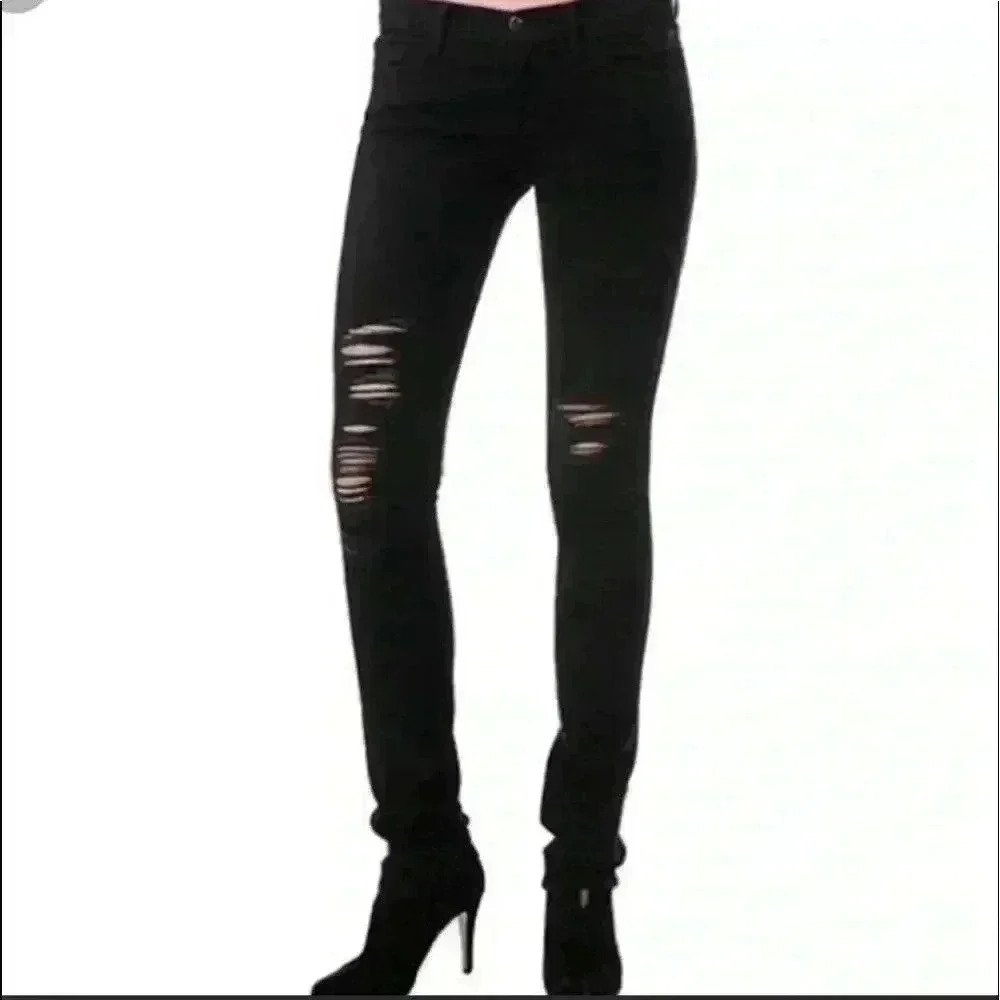 J Brand‎ Black The Skinny Torn Jett Distressed Jeans Size 27